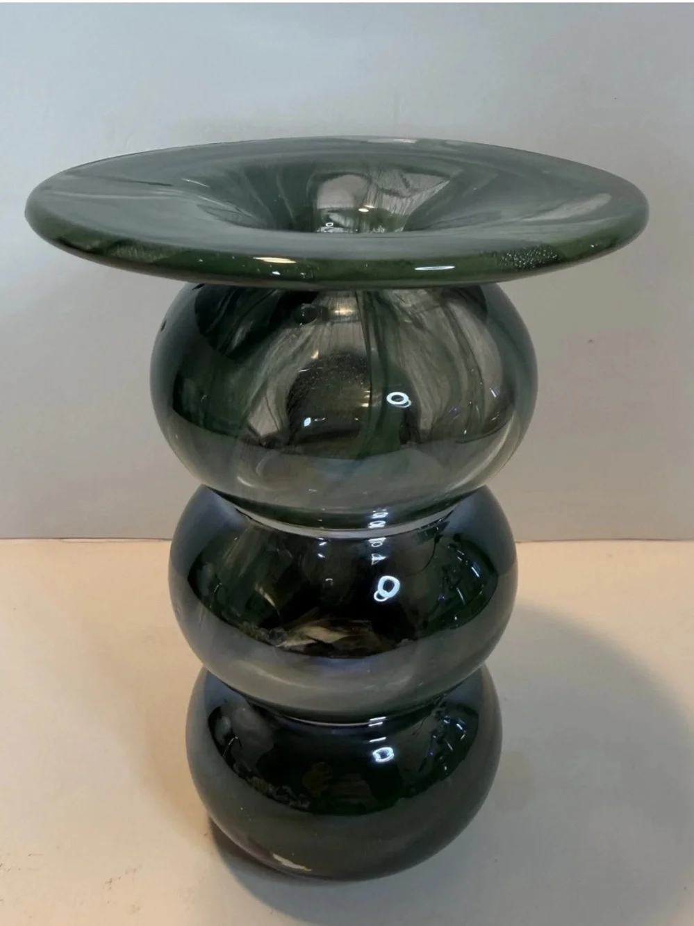 Anthropologie Swirl Glass Candleholder Vase Bolla Green Borosilicate 6” Bubbled
